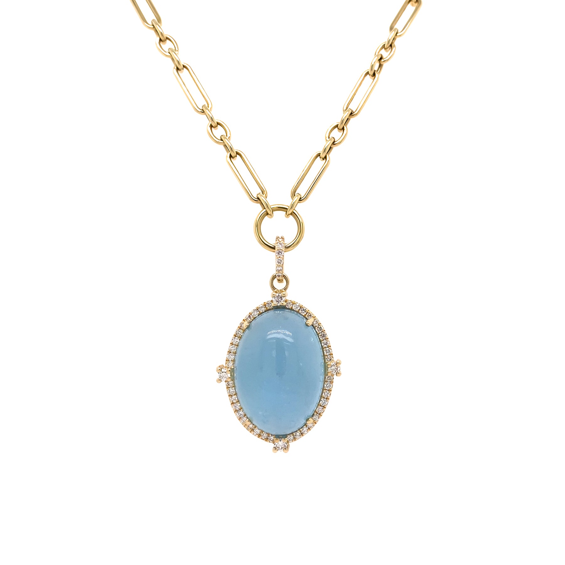 14k Yellow Gold Aquamarine andsDiamond Pendant Necklace