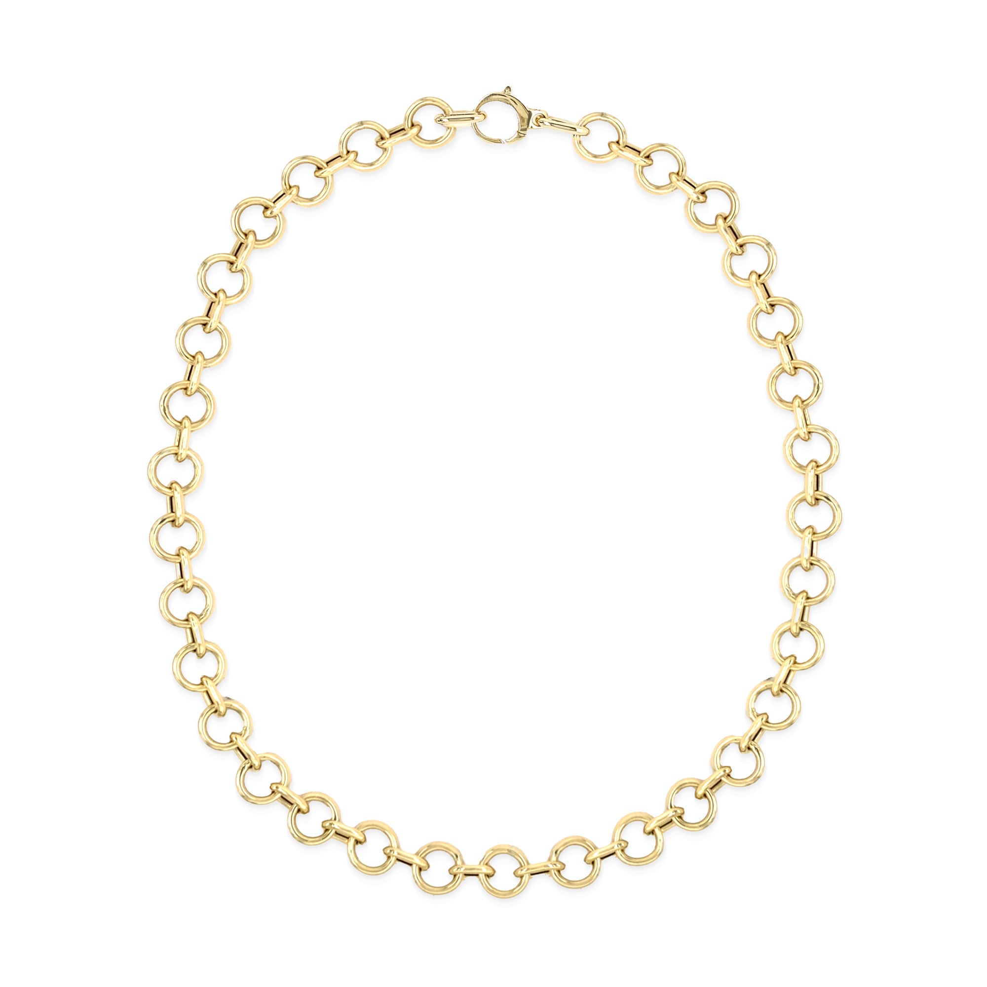 14K Gold Circle Link chain necklace  on a white background