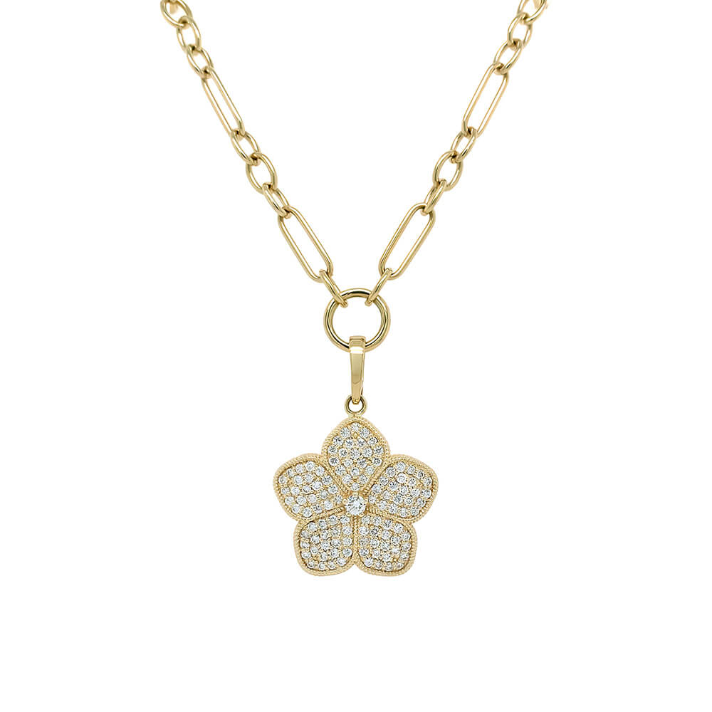 14k Yellow Gold Diamond Flower Necklace