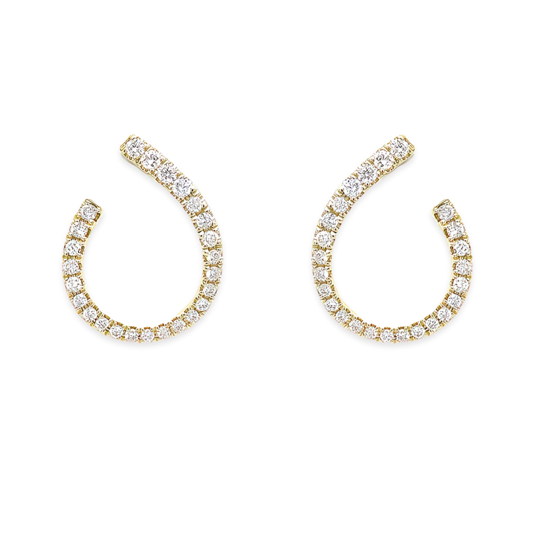 14K Yellow Gold Diamond Front Hoop Earrings