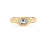 14K Gold ring with a hexagon bezel diamond on a white background