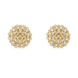 14k Yellow Gold Round Honeycomb Earrings with Diamonds 