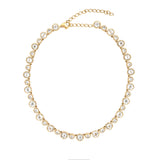 14K Gold necklace with white topaz stones on a white background
