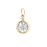 14K Gold pendant with a clear white topaz genstome on a white background