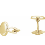 A pair of 14K yellow gold round cufflinks with a polished finish.