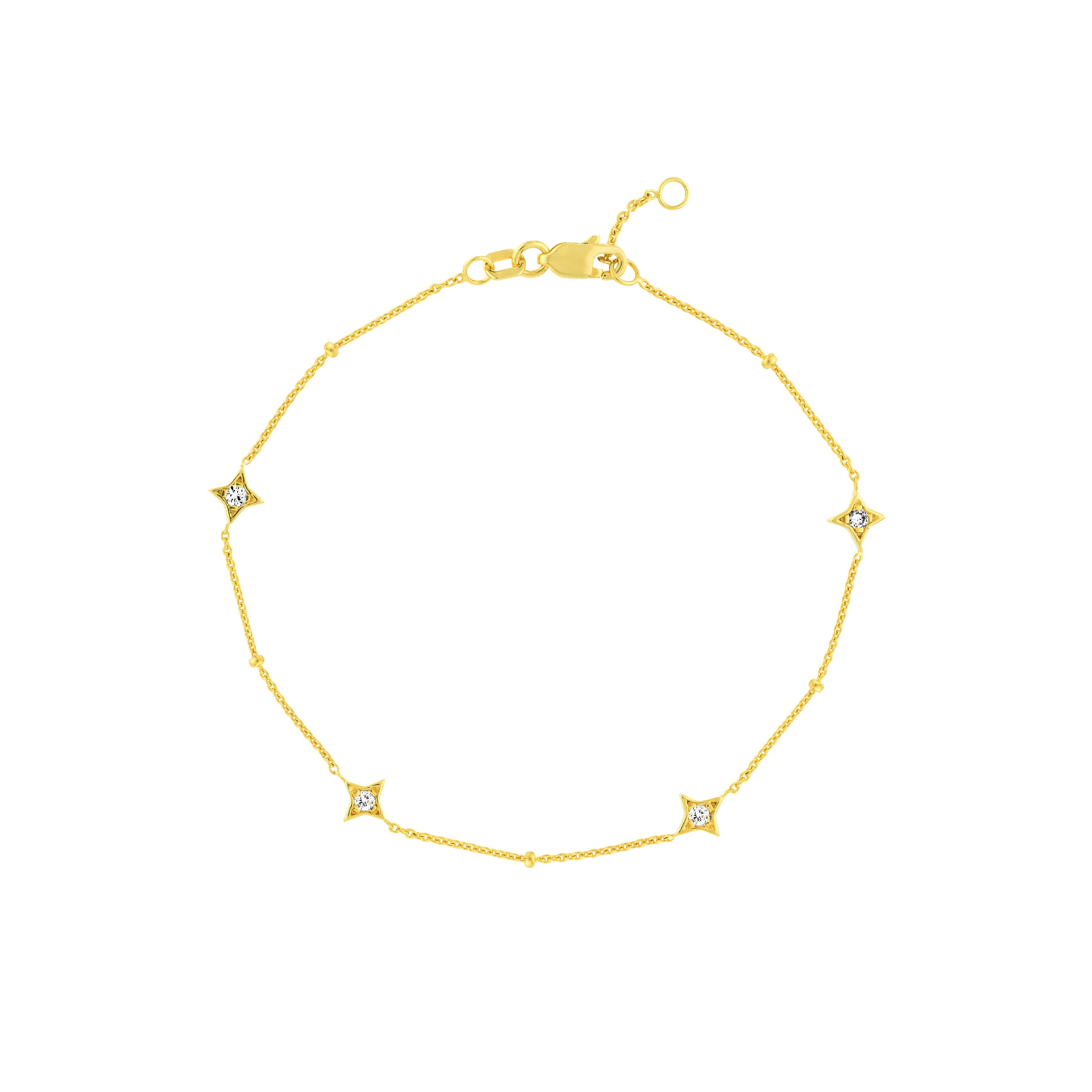14k yellow gold Diamond Star Bezels and Beads Bracelet