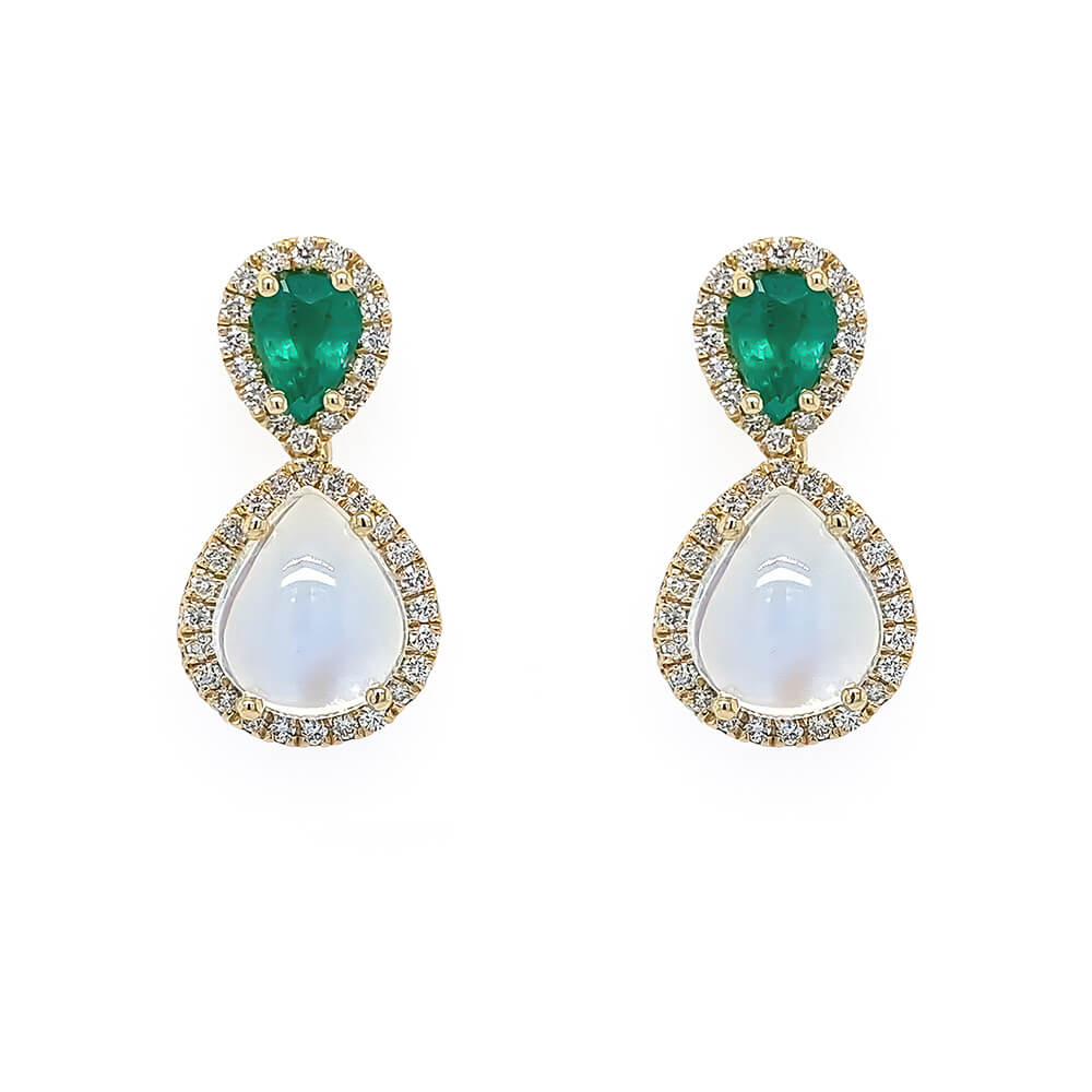 14k yellow gold Emerald and Moonstone Drop Earrings
