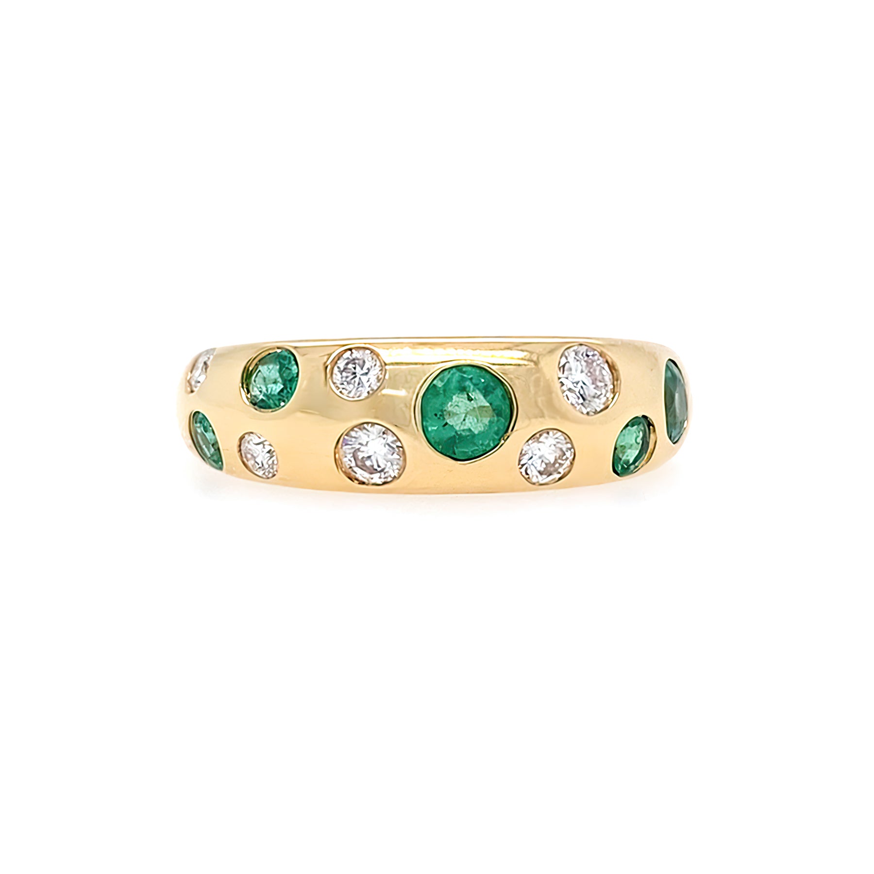 14k yg diamond and emerald scatter ring 