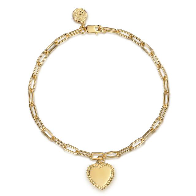 14k yg  Paperclip Chain Bracelet with Heart Charm