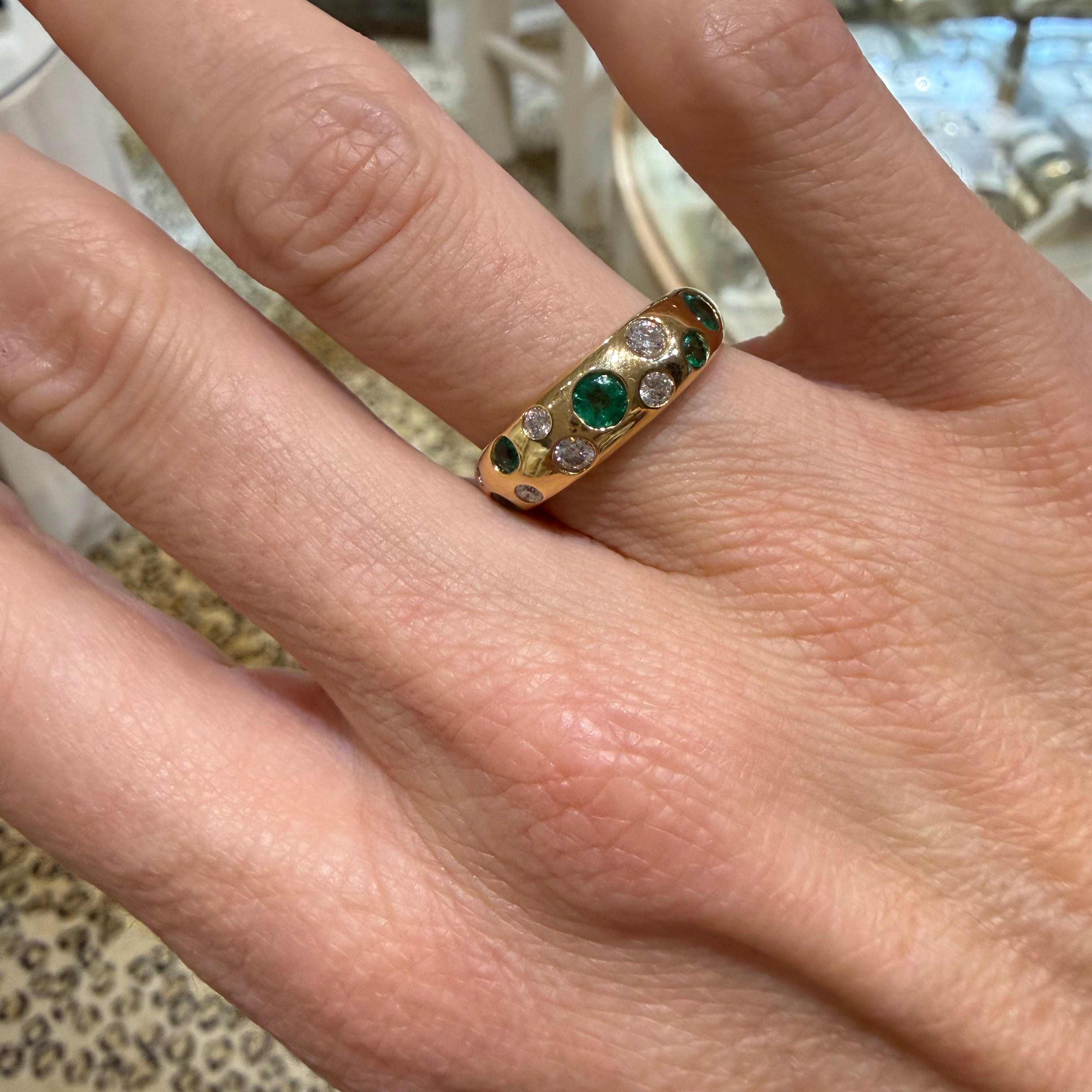 14k yg diamond and scatter ring on hand