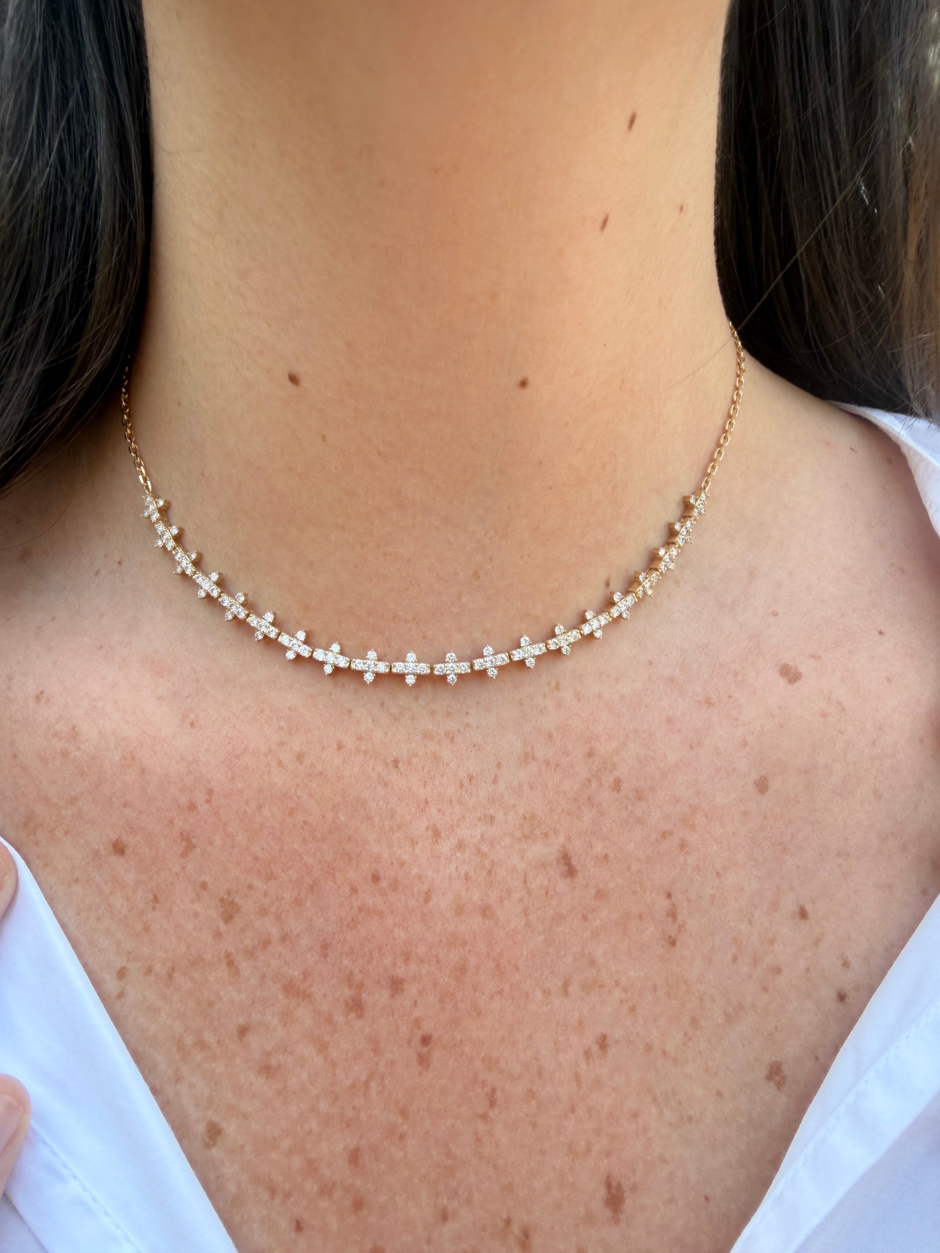 14k yg diamond choker on neck