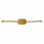 A 14K yellow gold chain bracelet with a flat, polished octagonal tag in the center, shown against a plain white background.