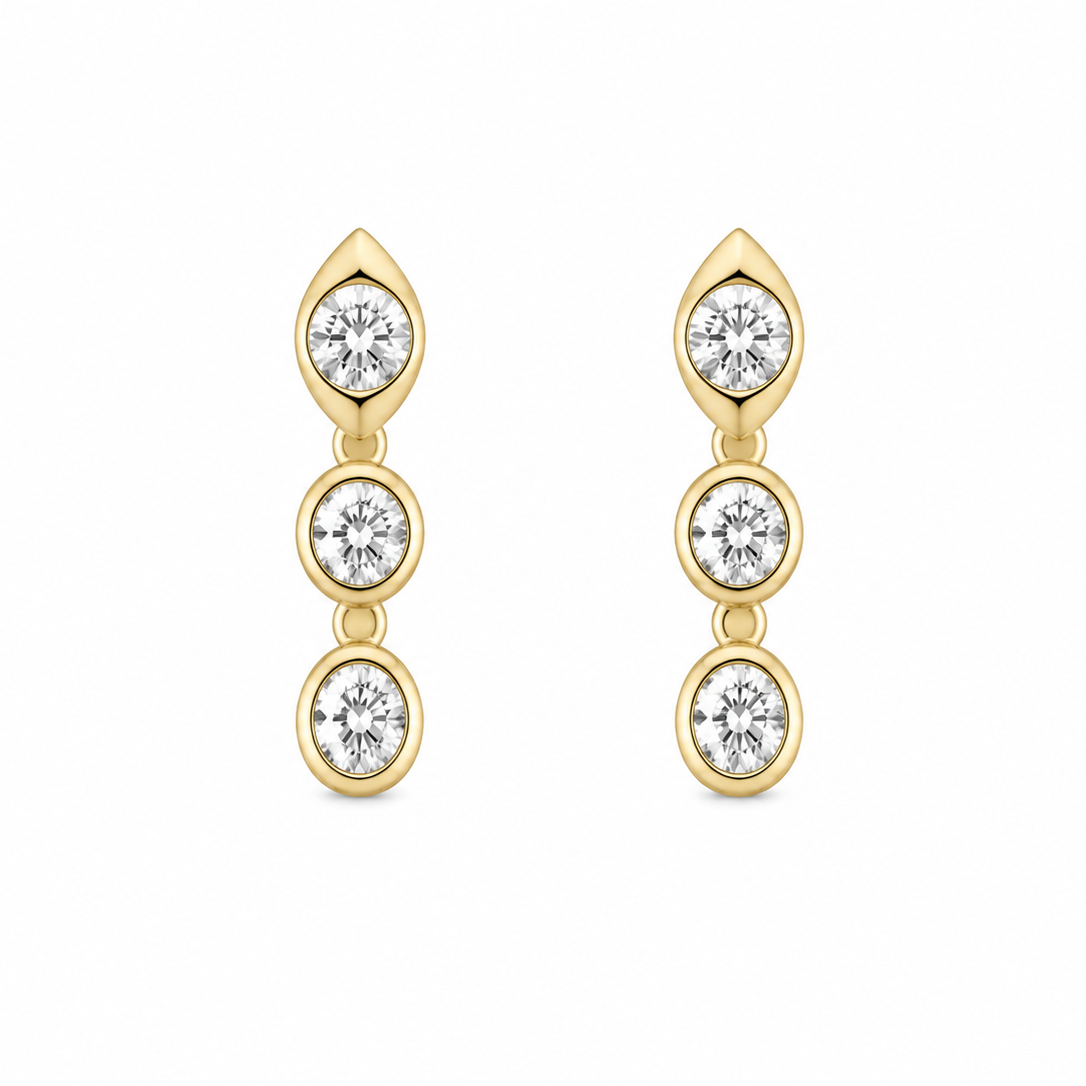 14k yg round and oval diamond bezel earrings