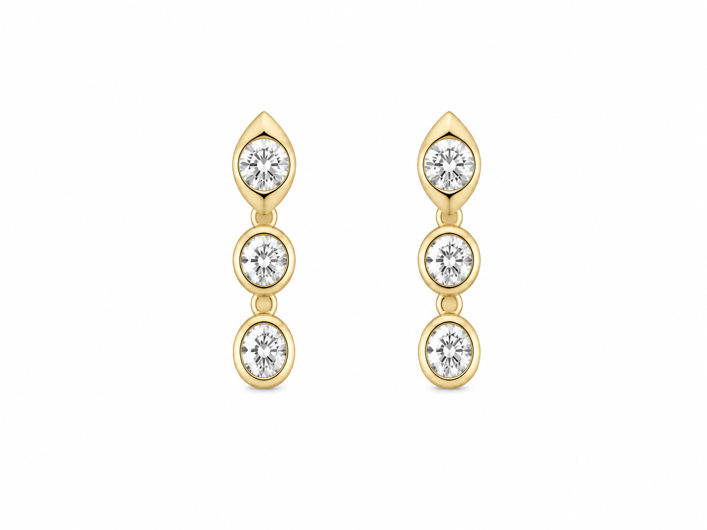 14k yg round and oval diamond bezel earrings