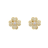18K Yellow Gold and Diamond Flower Earrings