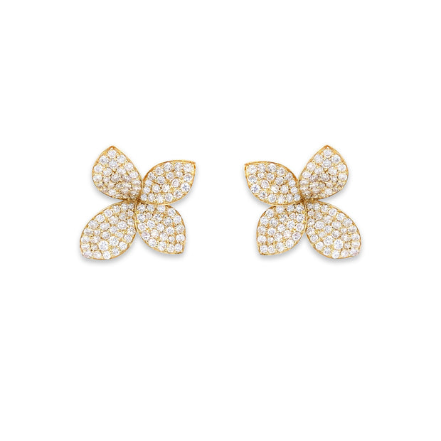 18K Yellow Gold Large Flower Diamond Earrings
