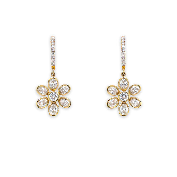 18K Yellow Gold Flower Bezel Set Diamond Earrings