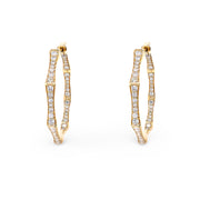 18K Yellow Gold Diamond Bamboo Hoop Earrings