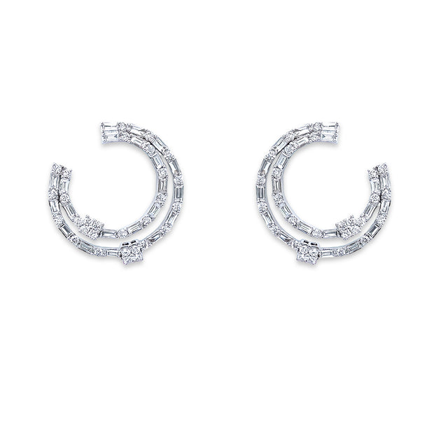 18K White Gold C Shape Diamond Earrings