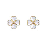 14K Yellow Gold and Mother of Pearl Flower Earrings