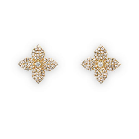 18K Yellow Gold Diamond Flower Earrings
