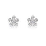 14K White Gold Diamond Flower Studs