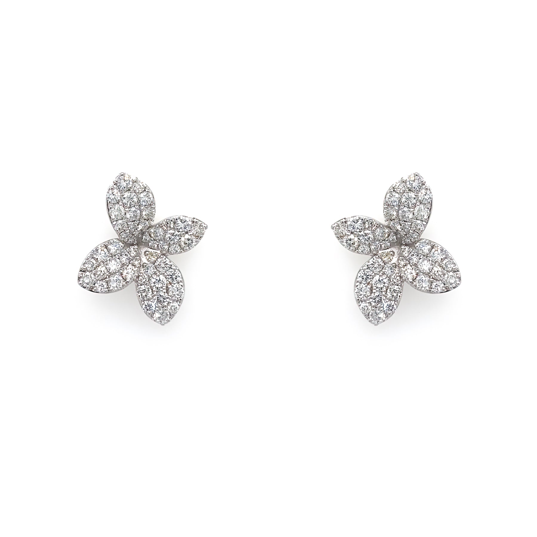 18K Gold Diamond Flower Earrings