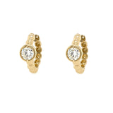 14K Yellow Gold Twisted Rope Diamond Bezel Huggies