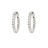 14K White Gold Oval Diamond Hoop Earrings