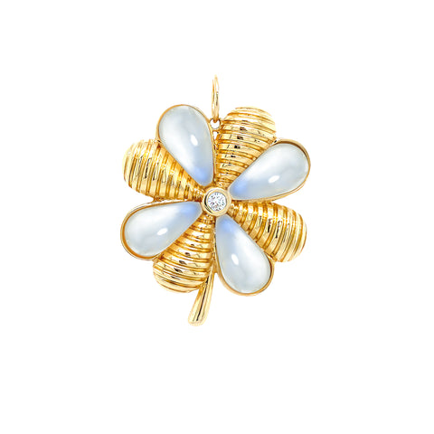 14kt Yellow Gold Mother of Pearl and Diamond  Flower Pendant