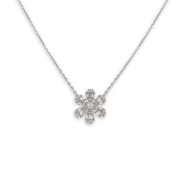 18K White Gold Diamond Flower Necklace