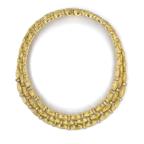 Estate 18K Yellow Gold Collar Necklace with Diamonds