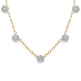 18K Yellow Gold Necklace with Diamond Cluster Flowers
