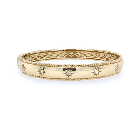 14K Yellow Gold Star Diamond Bangle