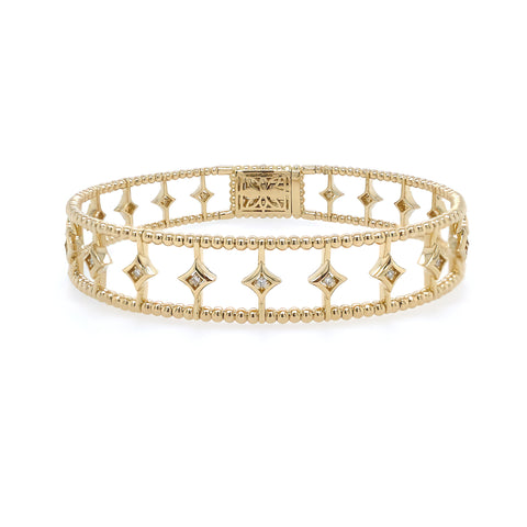 14K Yellow Gold Open Diamond Bangle