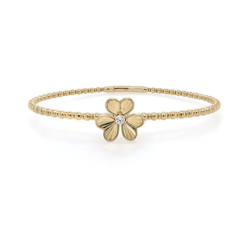 14K Yellow Gold Single Diamond Flower Bangle