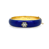 Estate 18K Yellow Gold Blue Enamel Bracelet with Diamonds