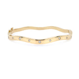 14K Yellow Gold Wavy Diamond Station Bangle