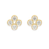 A pair of 18K yellow gold quad clover diamond studs earrings.