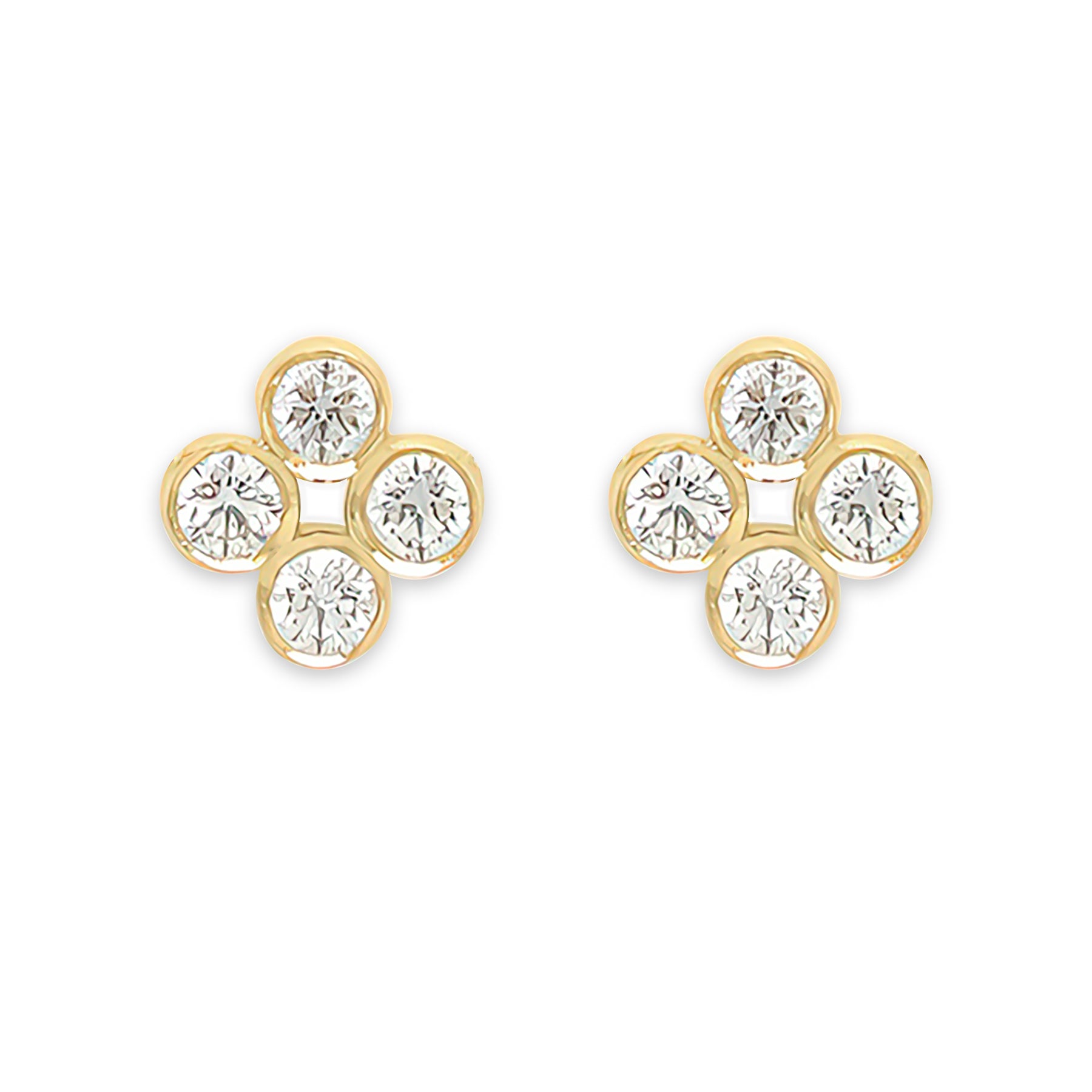 A pair of 18K yellow gold quad clover diamond studs earrings.