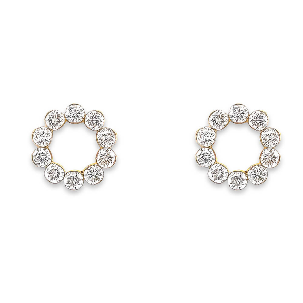A pair of 18K yellow gold diamond stud earrings with open circle design 