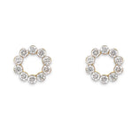 A pair of 18K yellow gold diamond stud earrings with open circle design 