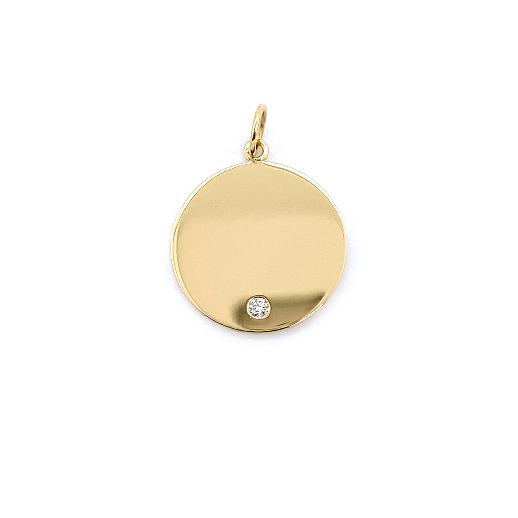 18K Gold disc pendant with diamond