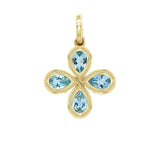18K Gold pendant with four aquamarine gemstones on a white background