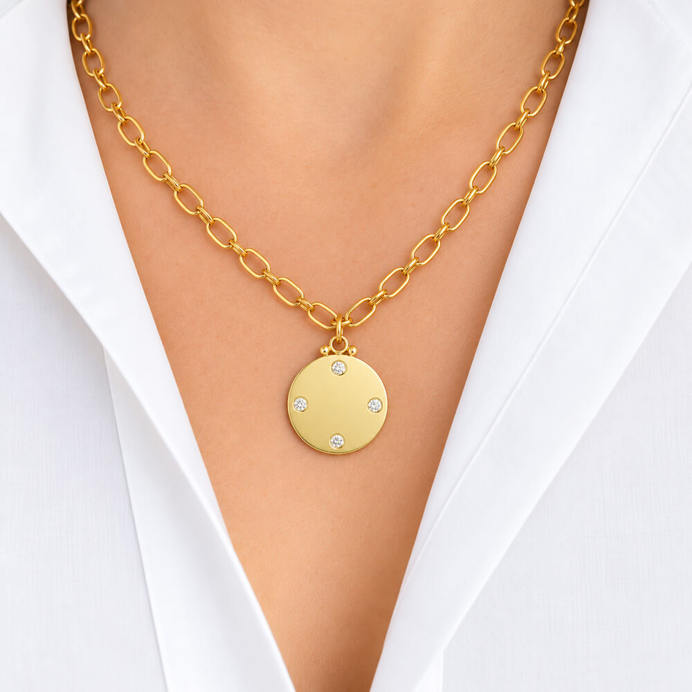 18KT Yellow Gold 25mm LPL Signature Disc with Diamonds