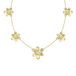 18K Gold necklace with flower pendants and diamonds on a white background