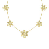 18K Gold necklace with flower pendants and diamonds on a white background