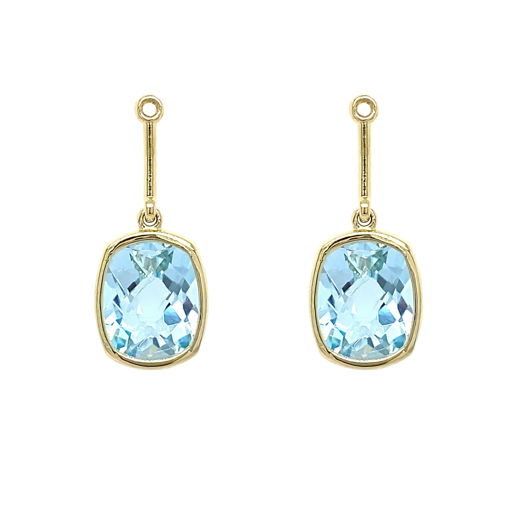 18K YG Cushion Blue Topaz Earring Jackets
