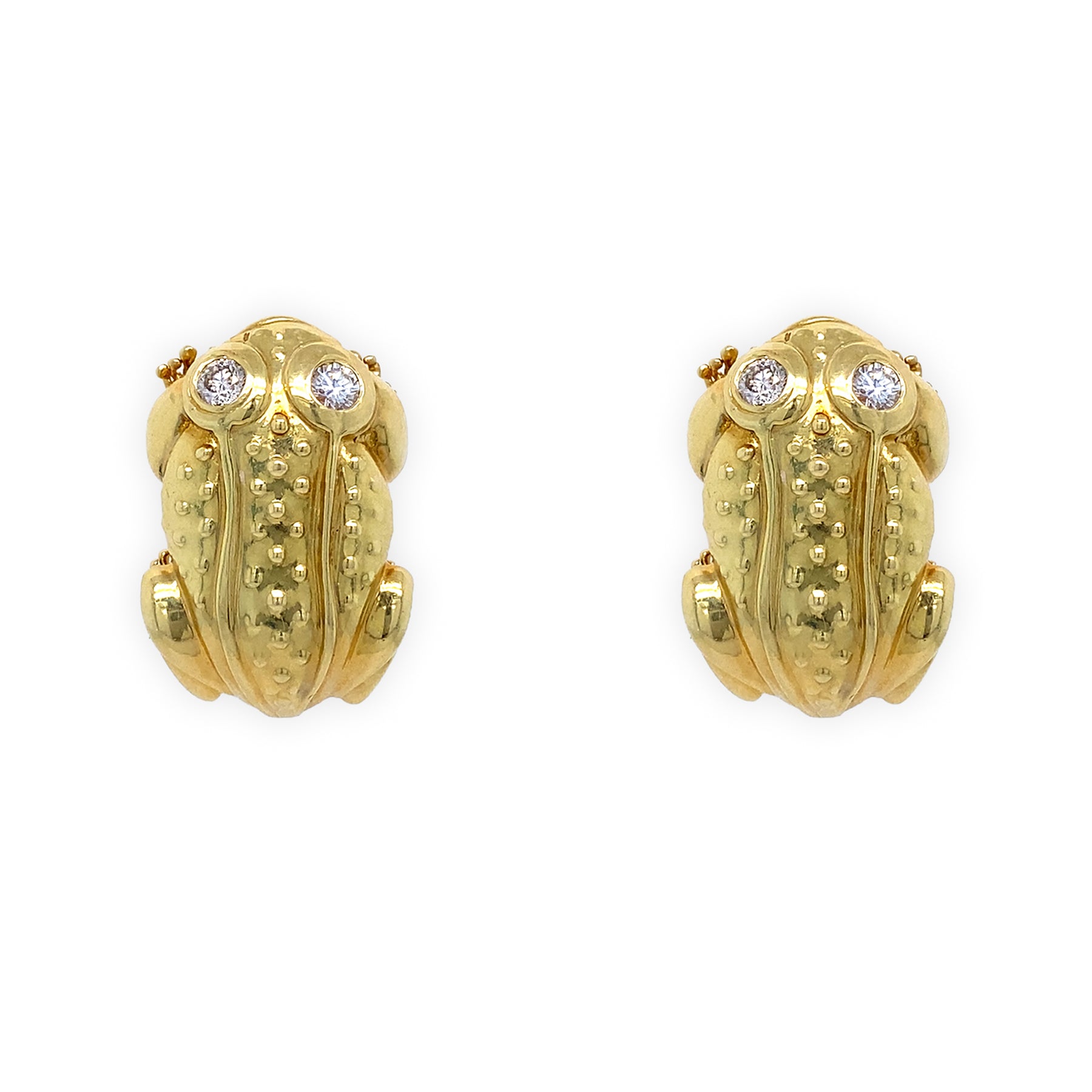 18K YG Frog Earrings w Diamond Eyes