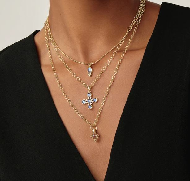 18K YG Moonstone Cross on necklace